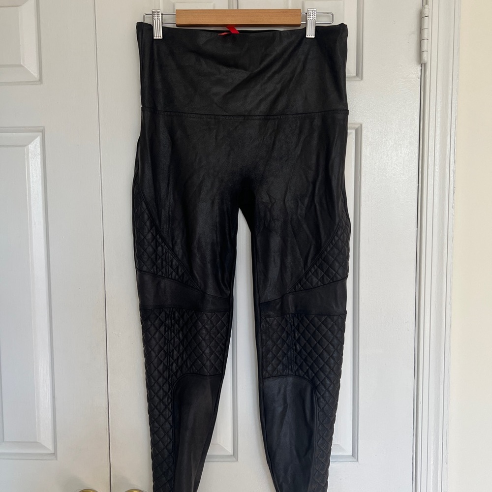 Spanx biker faux leather leggings